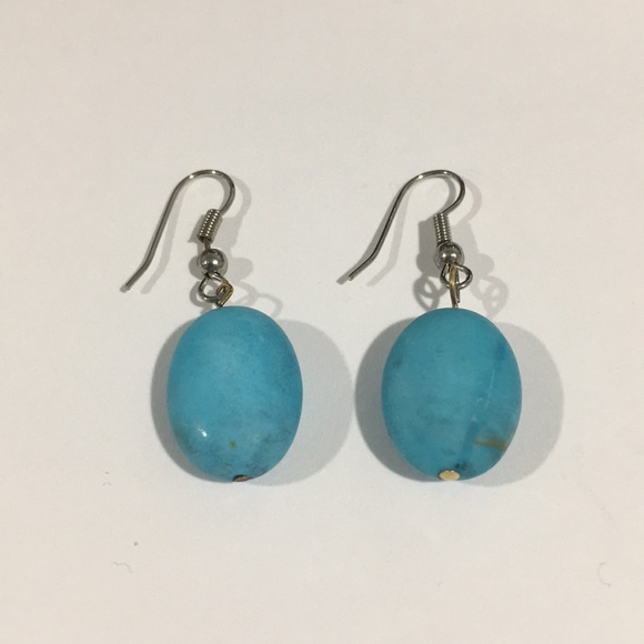 Silver 925 Dangling Earrings With Blue Turquoise - Picture 3 of 4